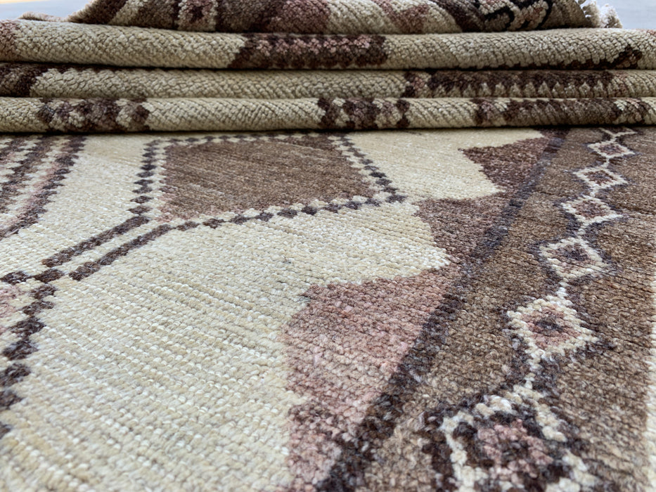 7'3" x 4'1" Hand-Knotted Persian Wool Rug – Ivory, Taupe & Brown Tribal Geometric Design – KBHM-789
