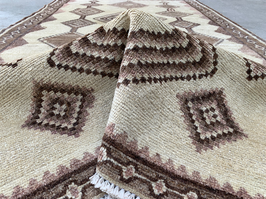 7'3" x 4'1" Hand-Knotted Persian Wool Rug – Ivory, Taupe & Brown Tribal Geometric Design – KBHM-789