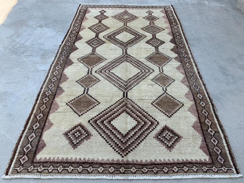 7'3" x 4'1" Hand-Knotted Persian Wool Rug – Ivory, Taupe & Brown Tribal Geometric Design – KBHM-789