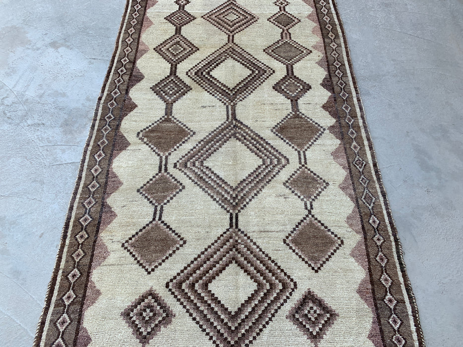7'3" x 4'1" Hand-Knotted Persian Wool Rug – Ivory, Taupe & Brown Tribal Geometric Design – KBHM-789