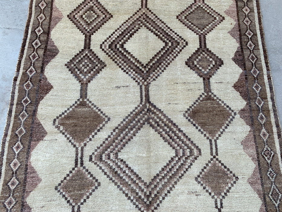 7'3" x 4'1" Hand-Knotted Persian Wool Rug – Ivory, Taupe & Brown Tribal Geometric Design – KBHM-789
