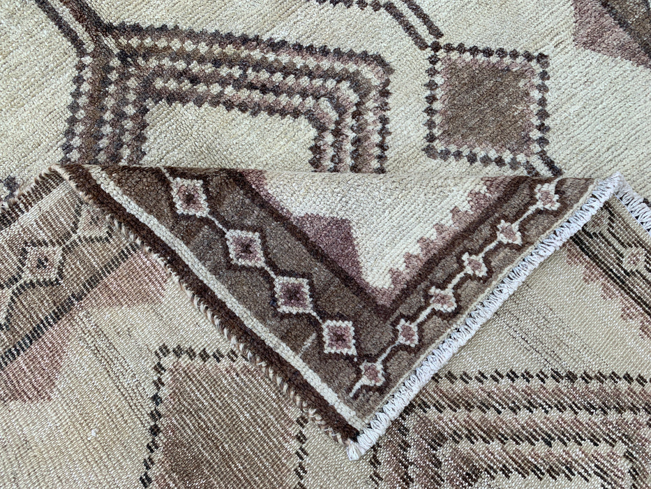 7'3" x 4'1" Hand-Knotted Persian Wool Rug – Ivory, Taupe & Brown Tribal Geometric Design – KBHM-789
