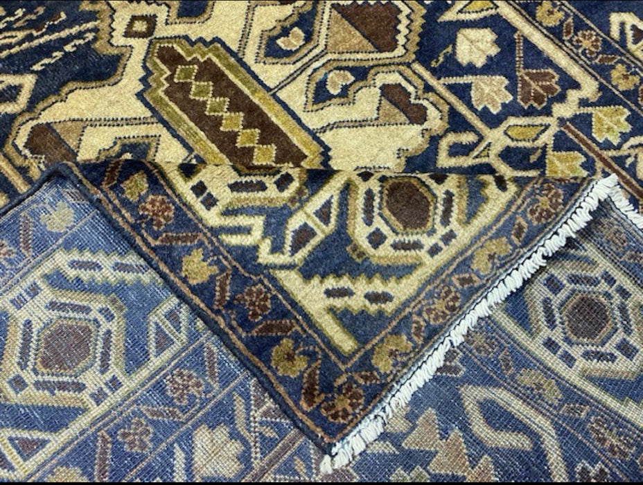 3’9” x 6’8” Hand-Knotted Tribal Wool Rug – Navy & Beige Geometric Pattern