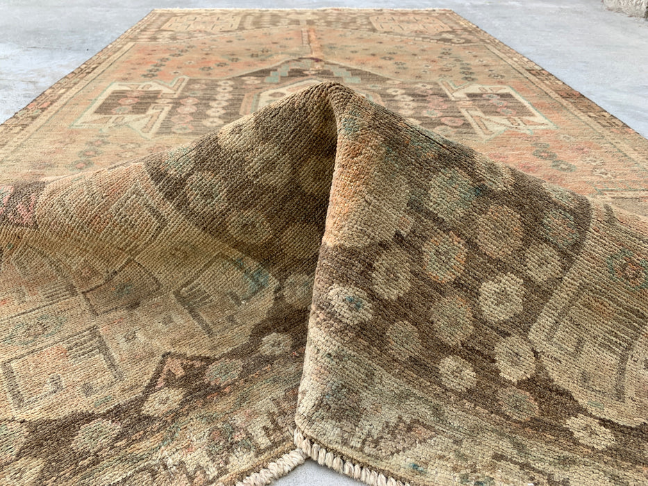 7'7" x 4'1" Hand-Knotted Persian Wool Rug – Beige, Taupe & Soft Blue Vintage Tribal Medallion Design – KBHM-790