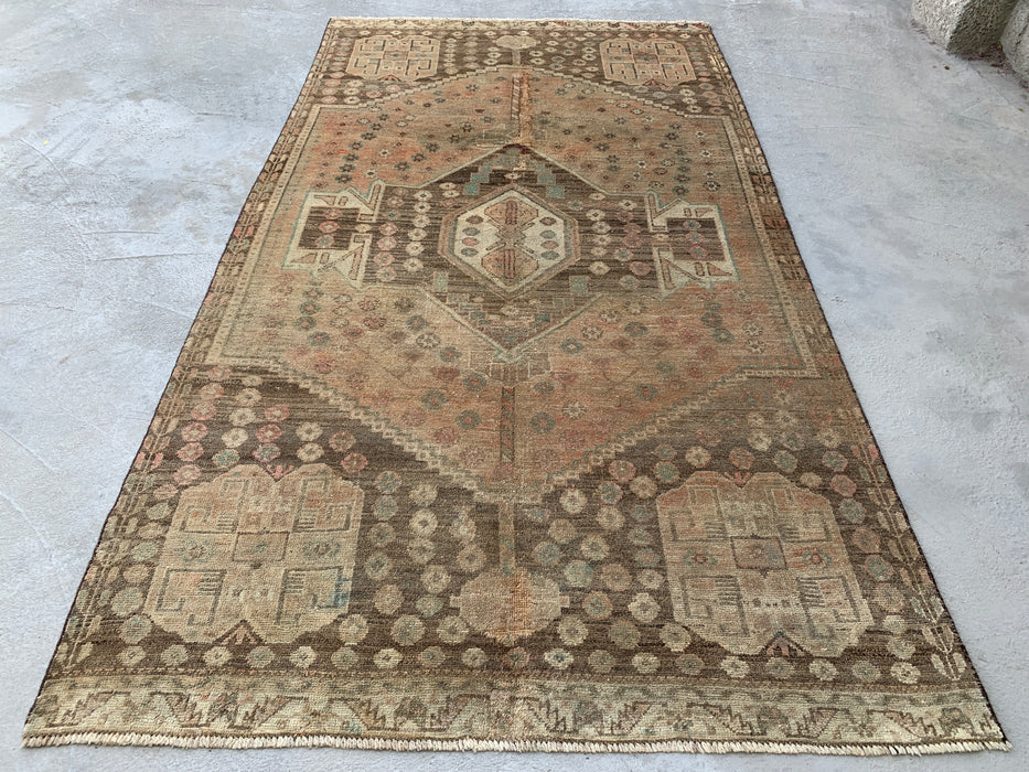 7'7" x 4'1" Hand-Knotted Persian Wool Rug – Beige, Taupe & Soft Blue Vintage Tribal Medallion Design – KBHM-790