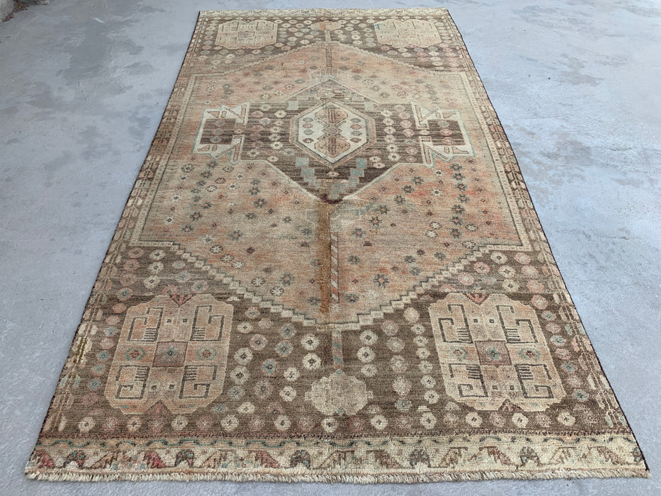 7'7" x 4'1" Hand-Knotted Persian Wool Rug – Beige, Taupe & Soft Blue Vintage Tribal Medallion Design – KBHM-790