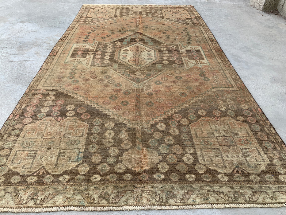 7'7" x 4'1" Hand-Knotted Persian Wool Rug – Beige, Taupe & Soft Blue Vintage Tribal Medallion Design – KBHM-790