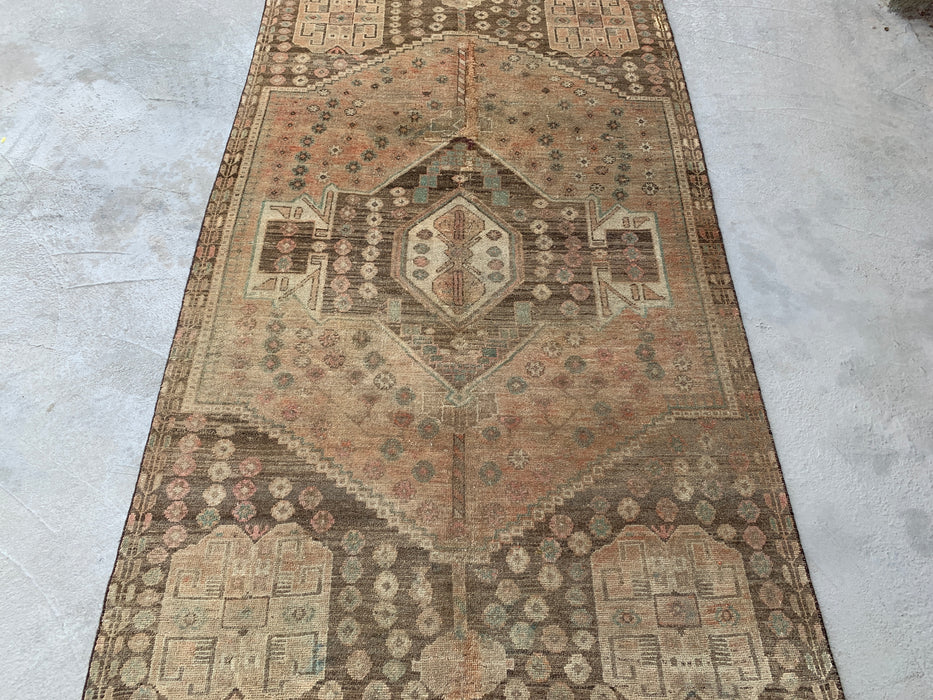7'7" x 4'1" Hand-Knotted Persian Wool Rug – Beige, Taupe & Soft Blue Vintage Tribal Medallion Design – KBHM-790