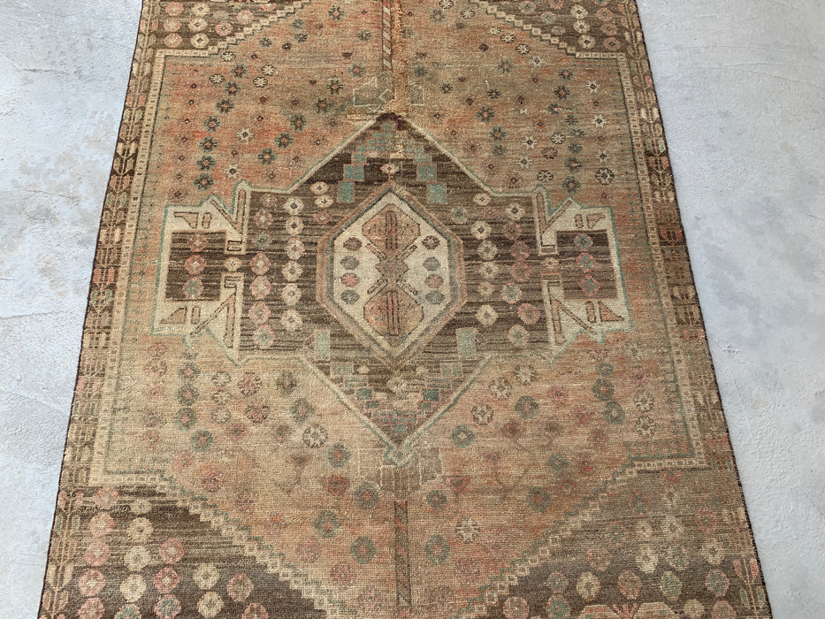 7'7" x 4'1" Hand-Knotted Persian Wool Rug – Beige, Taupe & Soft Blue Vintage Tribal Medallion Design – KBHM-790