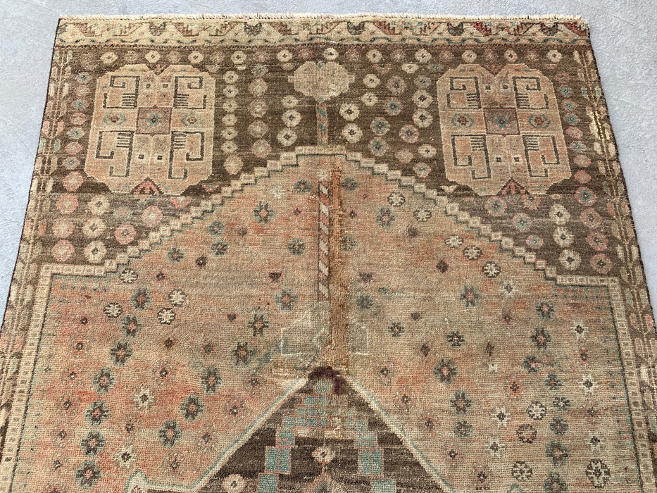 7'7" x 4'1" Hand-Knotted Persian Wool Rug – Beige, Taupe & Soft Blue Vintage Tribal Medallion Design – KBHM-790