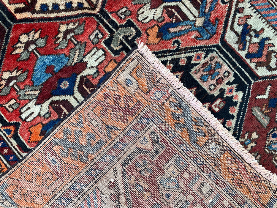 6'3" x 3'9" Hand-Knotted Persian Wool Rug – Ivory, Red & Blue Tribal Geometric Panel Design – KBHM-792