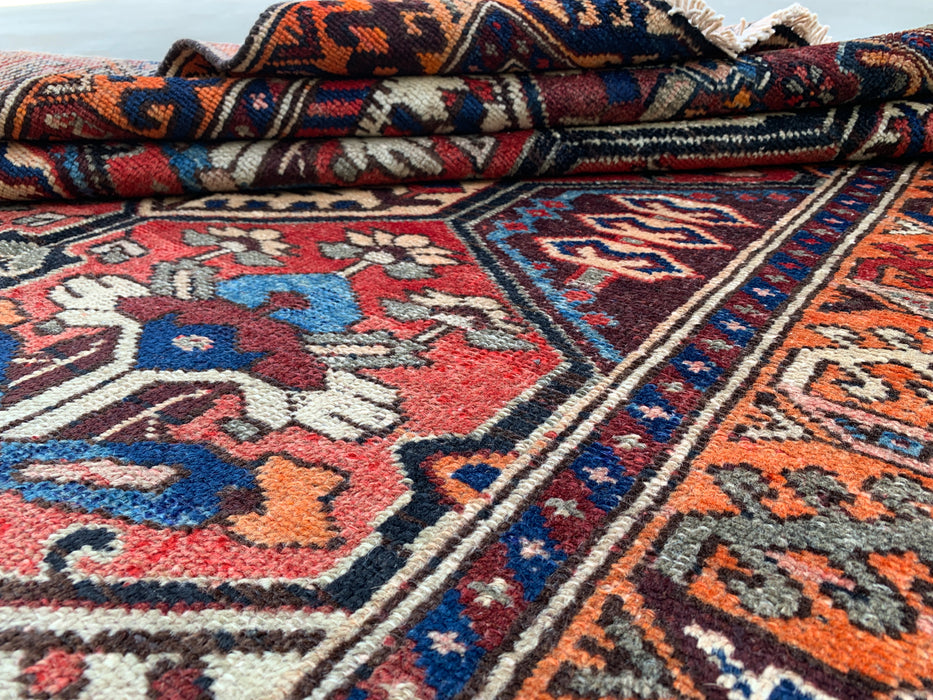 6'3" x 3'9" Hand-Knotted Persian Wool Rug – Ivory, Red & Blue Tribal Geometric Panel Design – KBHM-792