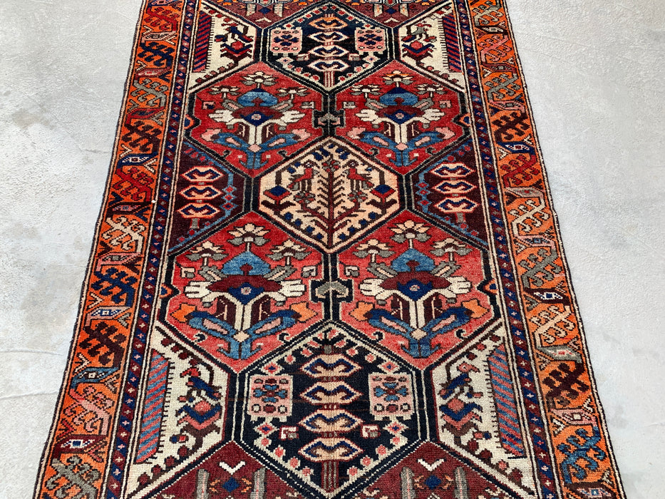 6'3" x 3'9" Hand-Knotted Persian Wool Rug – Ivory, Red & Blue Tribal Geometric Panel Design – KBHM-792