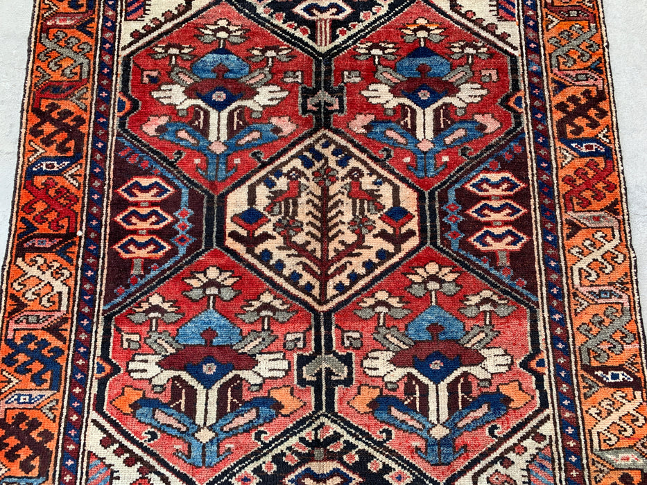 6'3" x 3'9" Hand-Knotted Persian Wool Rug – Ivory, Red & Blue Tribal Geometric Panel Design – KBHM-792