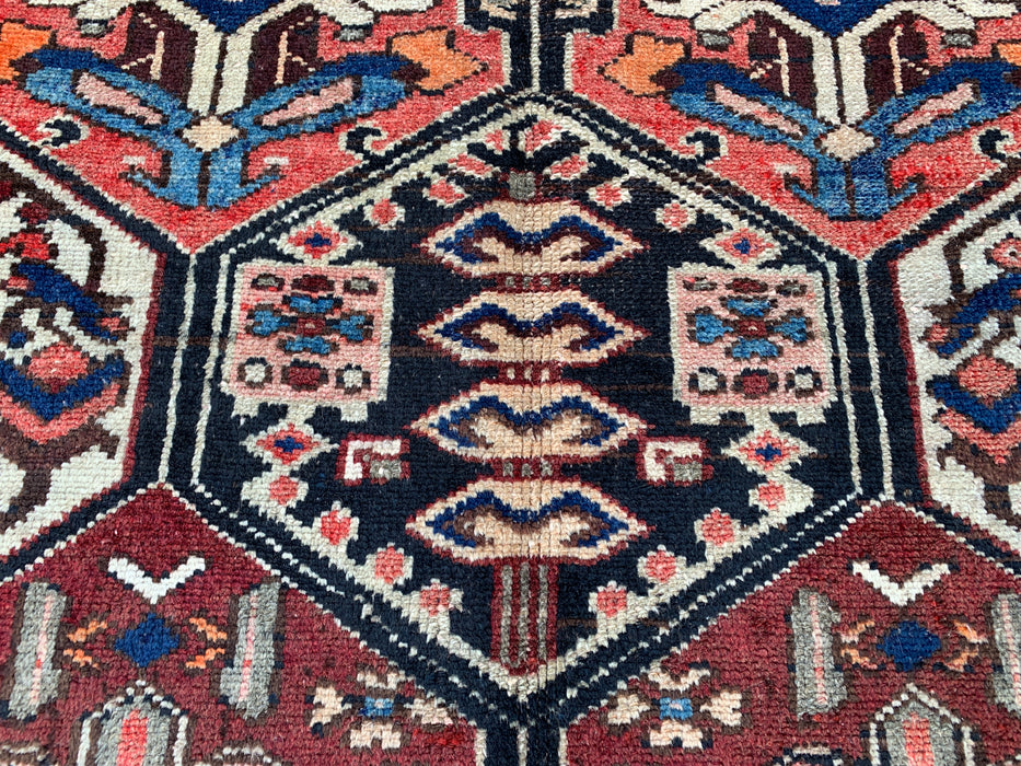 6'3" x 3'9" Hand-Knotted Persian Wool Rug – Ivory, Red & Blue Tribal Geometric Panel Design – KBHM-792