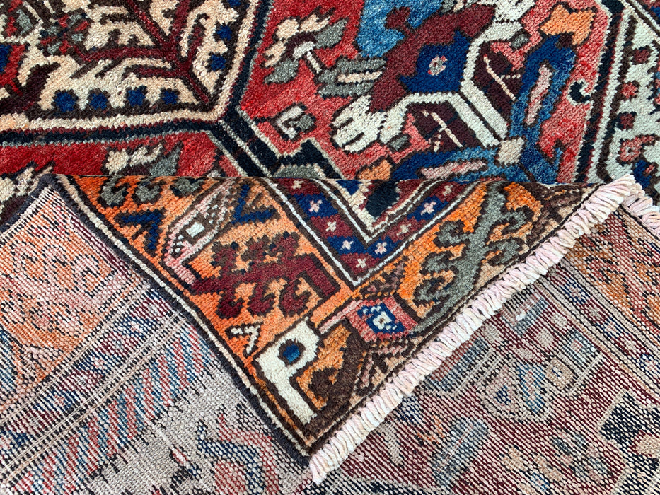 6'3" x 3'9" Hand-Knotted Persian Wool Rug – Ivory, Red & Blue Tribal Geometric Panel Design – KBHM-792