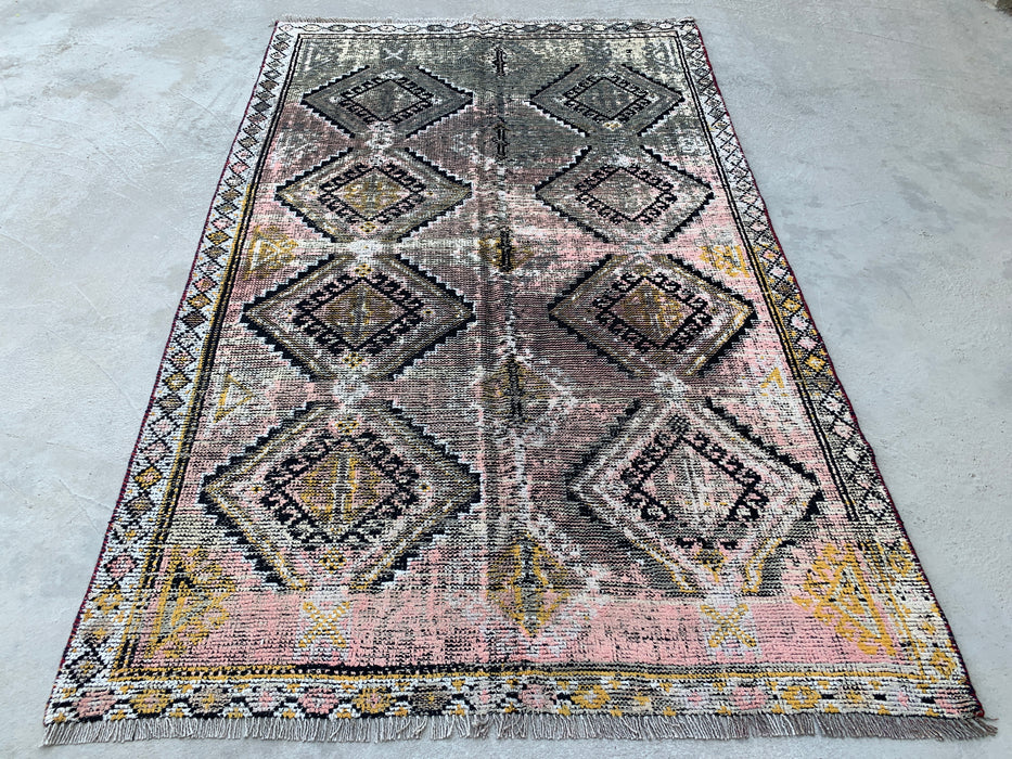 7'2" x 4'6" Hand-Knotted Persian Wool Rug – Blush, Taupe & Charcoal Vintage Tribal Diamond Design – KBHM-793