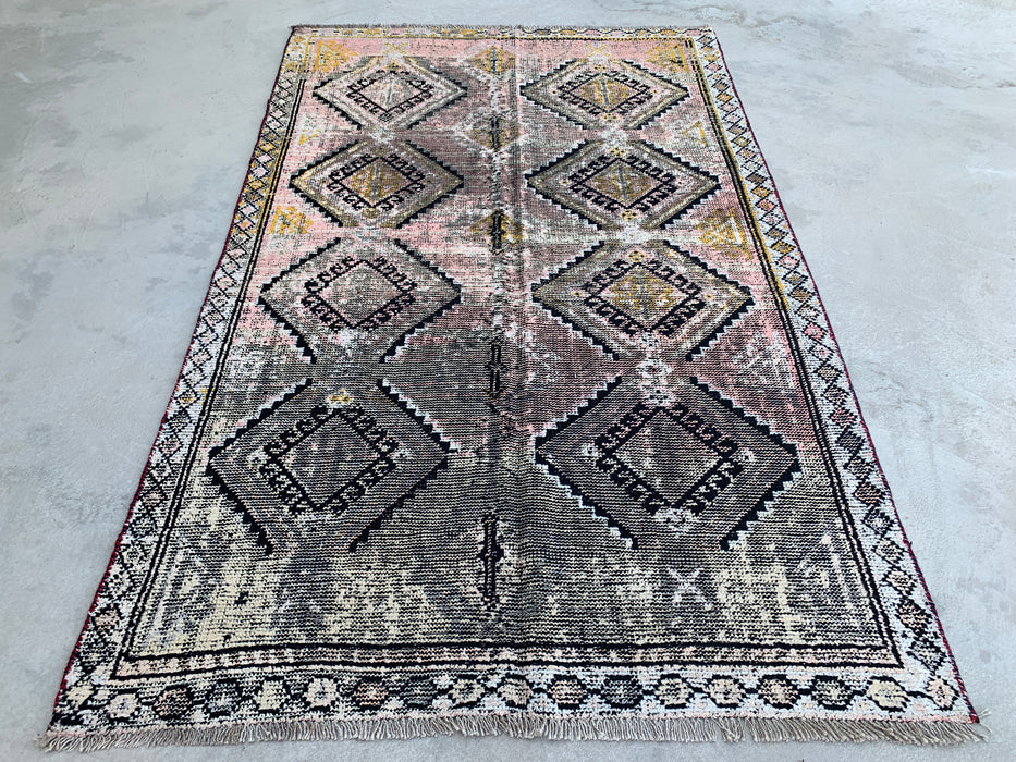 7'2" x 4'6" Hand-Knotted Persian Wool Rug – Blush, Taupe & Charcoal Vintage Tribal Diamond Design – KBHM-793