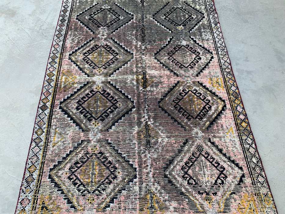 7'2" x 4'6" Hand-Knotted Persian Wool Rug – Blush, Taupe & Charcoal Vintage Tribal Diamond Design – KBHM-793