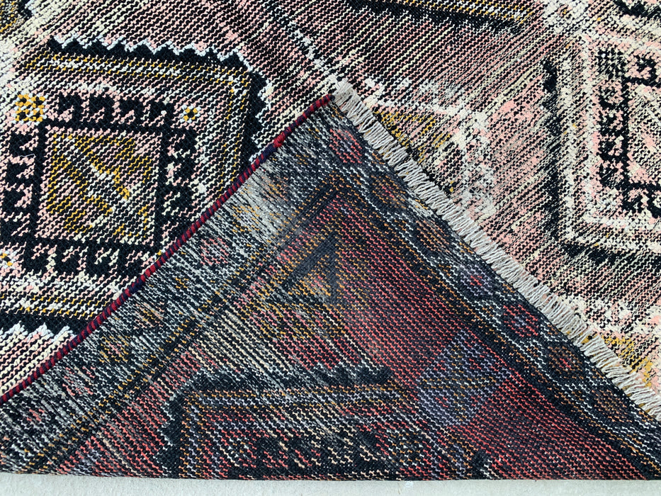 7'2" x 4'6" Hand-Knotted Persian Wool Rug – Blush, Taupe & Charcoal Vintage Tribal Diamond Design – KBHM-793