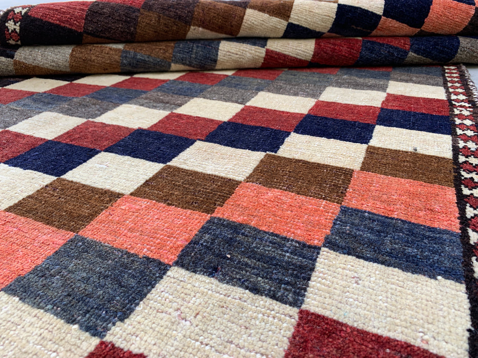 5'11" x 3'9" Hand-Knotted Persian Wool Rug – Multicolor Geometric Checkerboard Design – KBHM-795