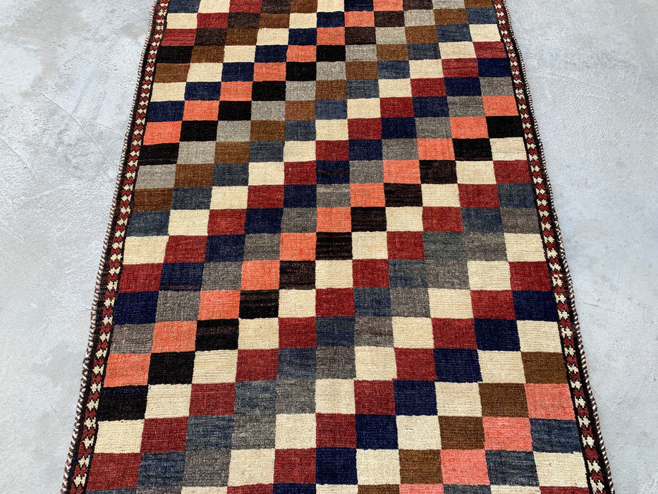 5'11" x 3'9" Hand-Knotted Persian Wool Rug – Multicolor Geometric Checkerboard Design – KBHM-795