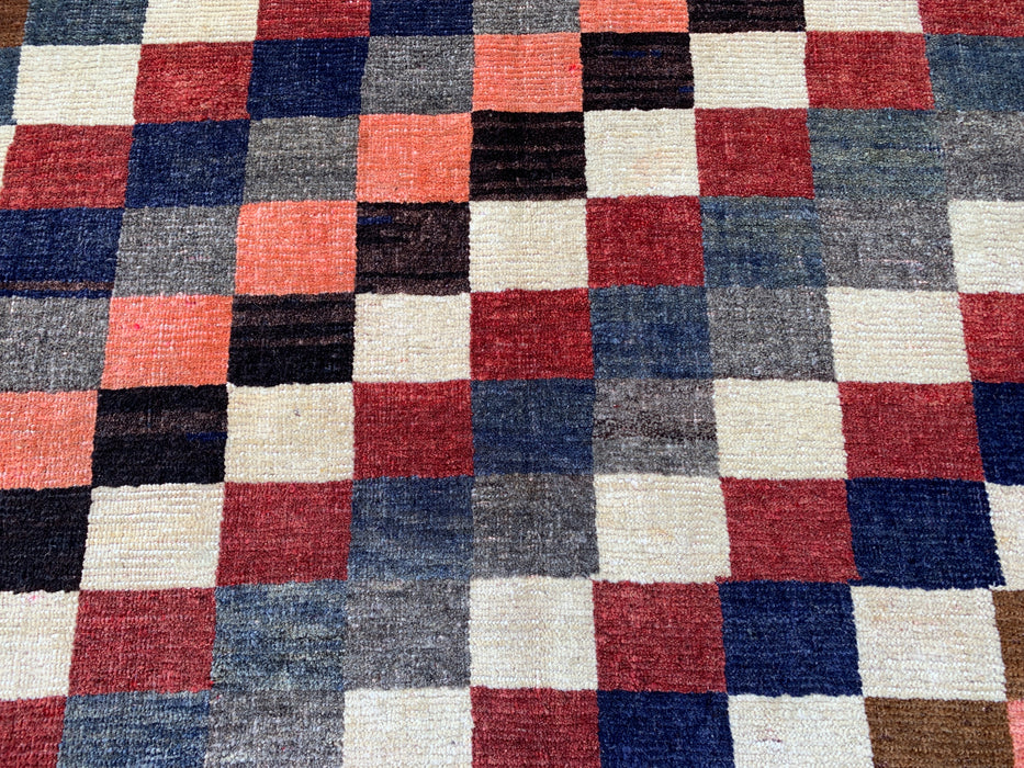 5'11" x 3'9" Hand-Knotted Persian Wool Rug – Multicolor Geometric Checkerboard Design – KBHM-795