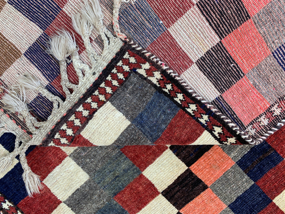 5'11" x 3'9" Hand-Knotted Persian Wool Rug – Multicolor Geometric Checkerboard Design – KBHM-795