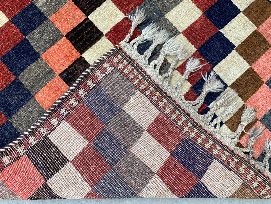 5'11" x 3'9" Hand-Knotted Persian Wool Rug – Multicolor Geometric Checkerboard Design – KBHM-795