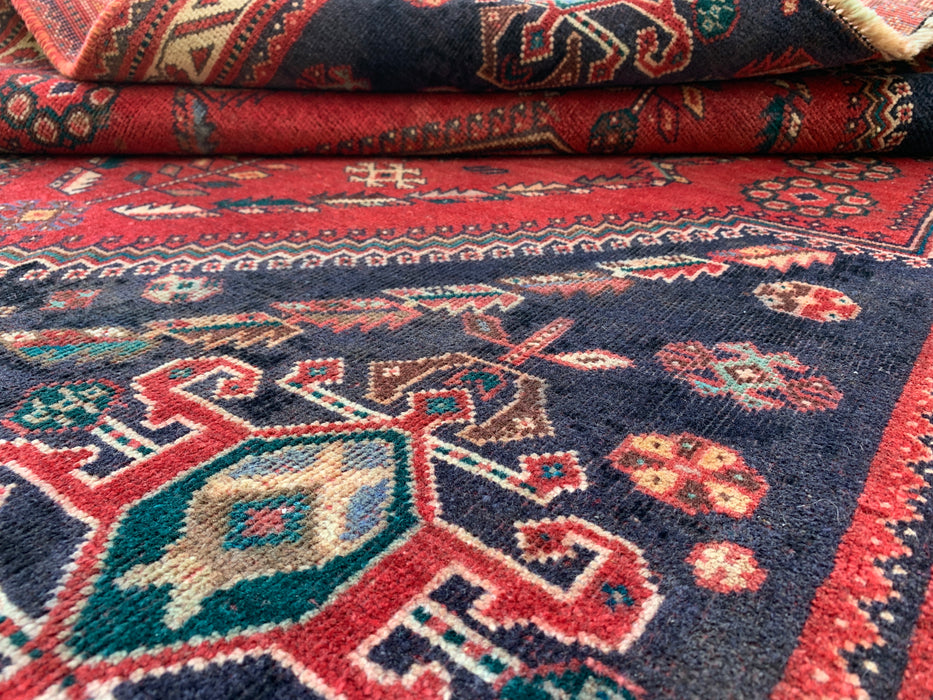 4'2" x 4'0" Hand-Knotted Persian Wool Rug – Navy & Ivory Tribal Geometric Medallion Design – KBHM-796