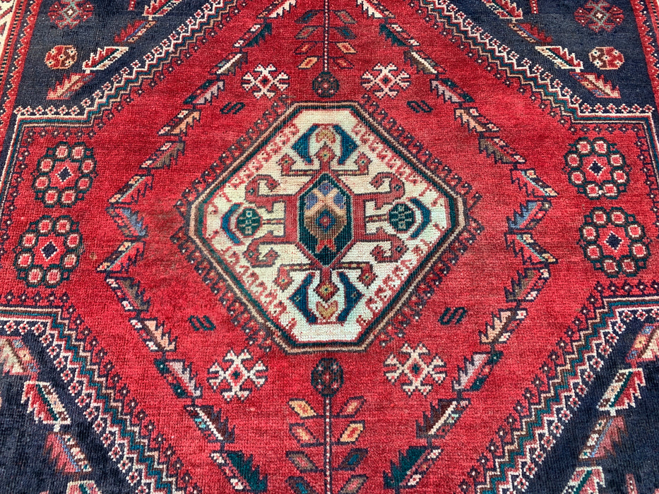 4'2" x 4'0" Hand-Knotted Persian Wool Rug – Navy & Ivory Tribal Geometric Medallion Design – KBHM-796
