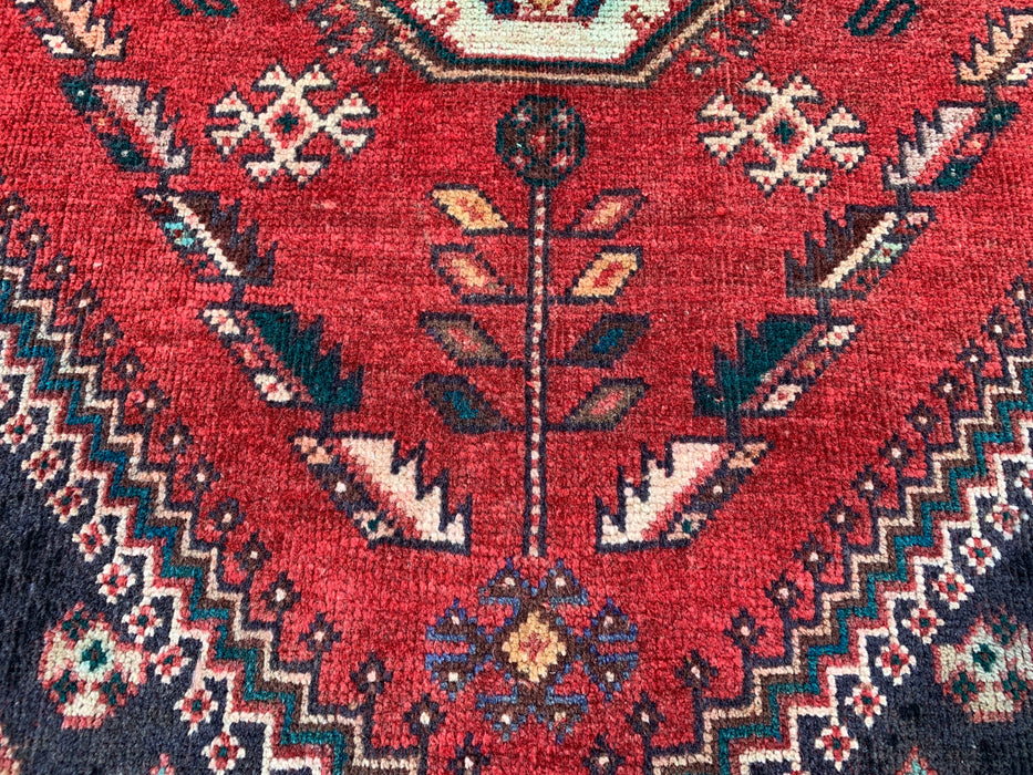 4'2" x 4'0" Hand-Knotted Persian Wool Rug – Navy & Ivory Tribal Geometric Medallion Design – KBHM-796