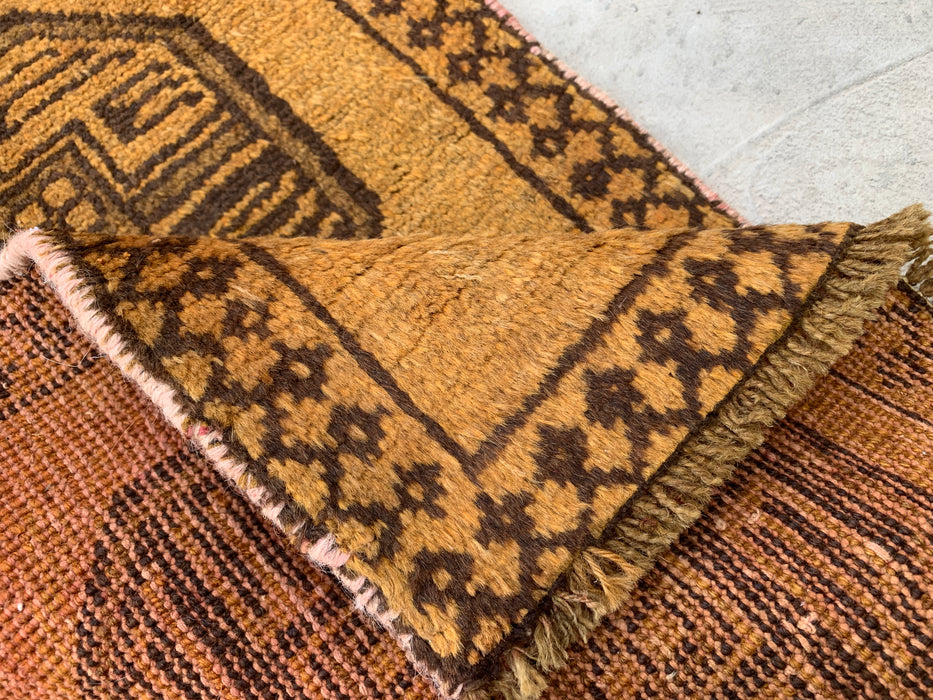 7'8" x 1'6" Hand-Knotted Persian Wool Runner Rug – Gold & Brown Tribal Geometric Design – KBHM-797