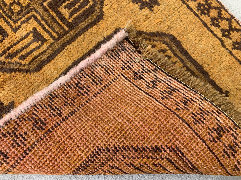 7'8" x 1'6" Hand-Knotted Persian Wool Runner Rug – Gold & Brown Tribal Geometric Design – KBHM-797