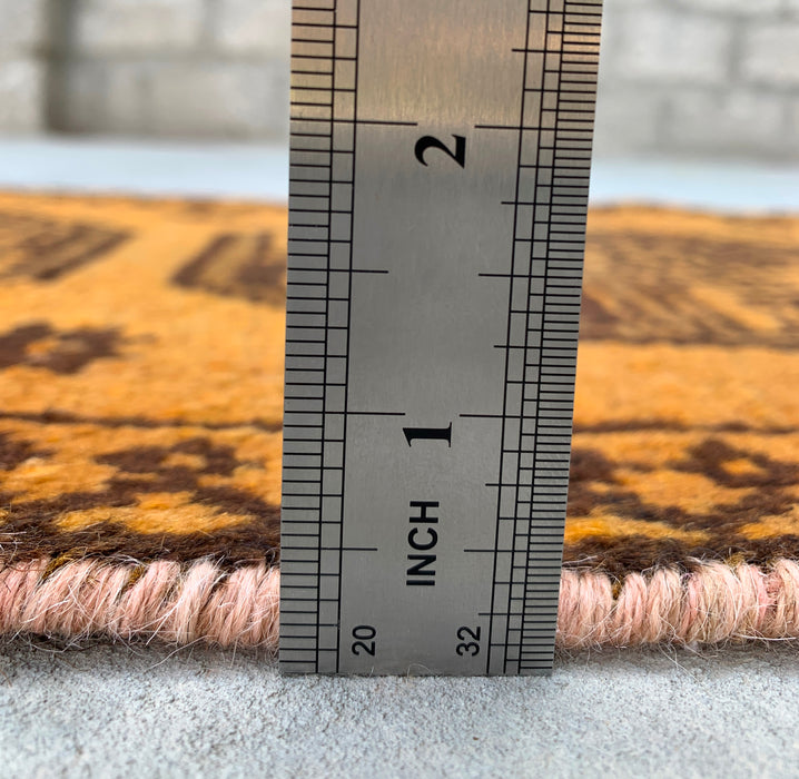 7'8" x 1'6" Hand-Knotted Persian Wool Runner Rug – Gold & Brown Tribal Geometric Design – KBHM-797