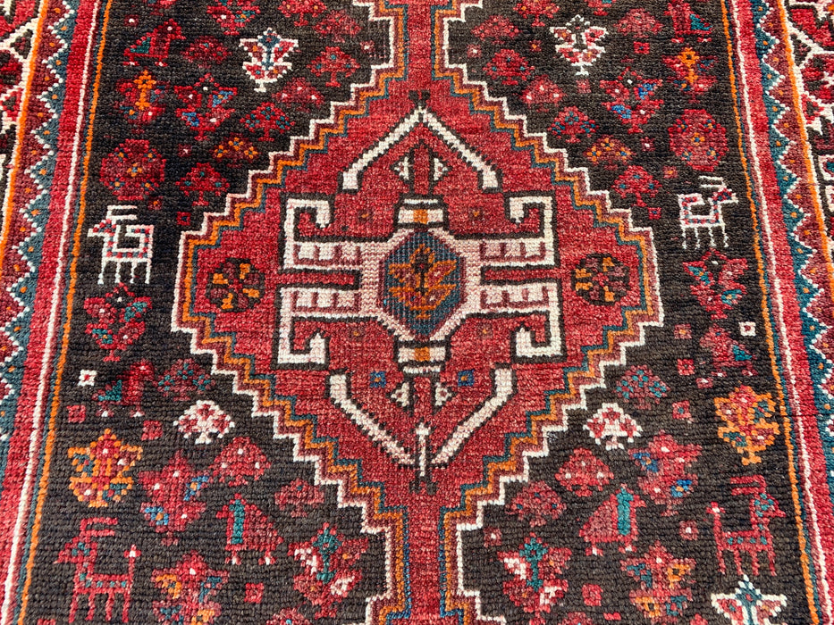 10'11" x 2'11" Hand-Knotted Persian Wool Runner Rug – Red, Brown & Ivory Tribal Medallion Design – KBHM-799
