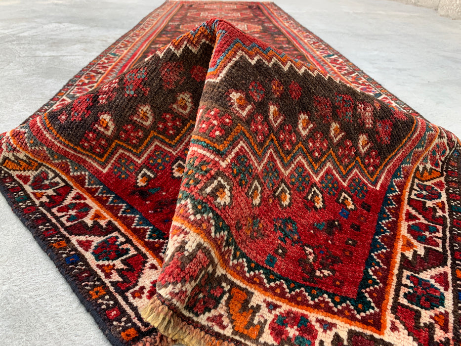 10'11" x 2'11" Hand-Knotted Persian Wool Runner Rug – Red, Brown & Ivory Tribal Medallion Design – KBHM-799