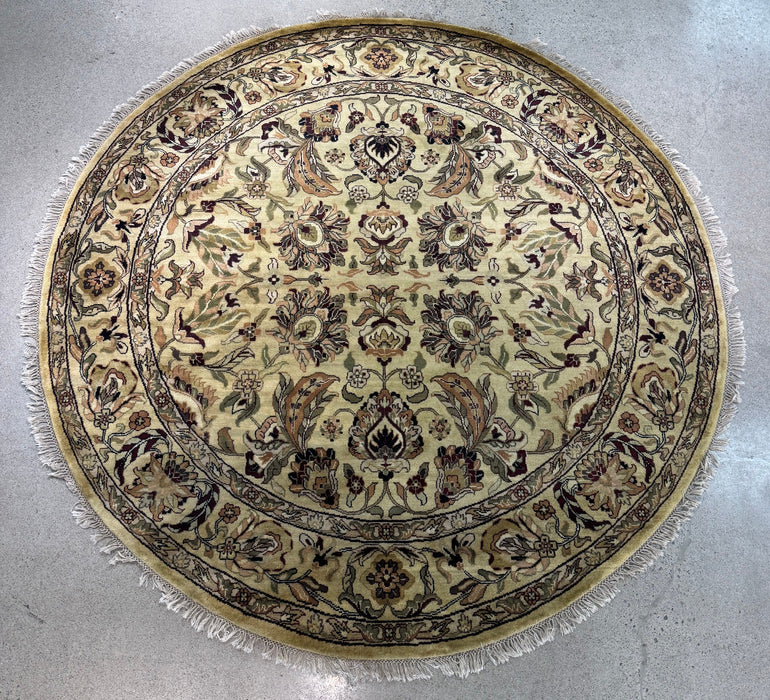 8' x 8' Round Hand-Knotted Wool Area Rug - Ivory/Beige/Multi