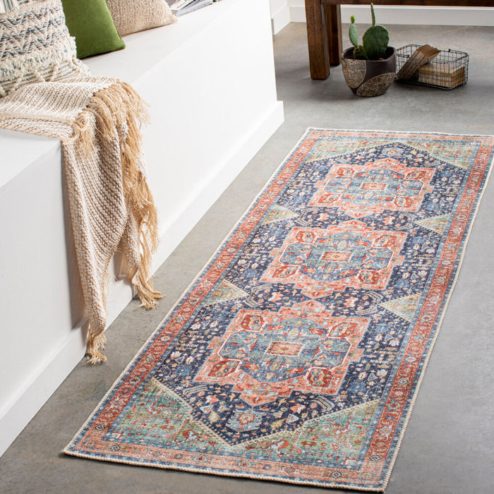 Amelie Machine Washable Rug — Navy / Peach | AML-2310