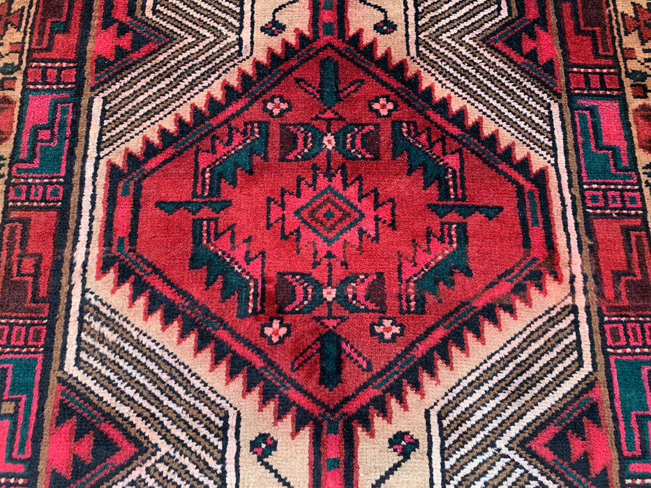 9'9" x 2'4" Hand-Knotted Persian Wool Runner Rug – Camel, Red & Ivory Tribal Medallion Design – KBHM-800