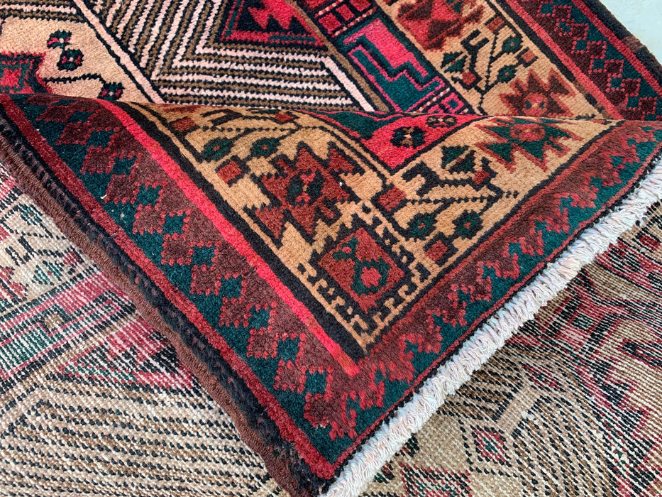9'9" x 2'4" Hand-Knotted Persian Wool Runner Rug – Camel, Red & Ivory Tribal Medallion Design – KBHM-800