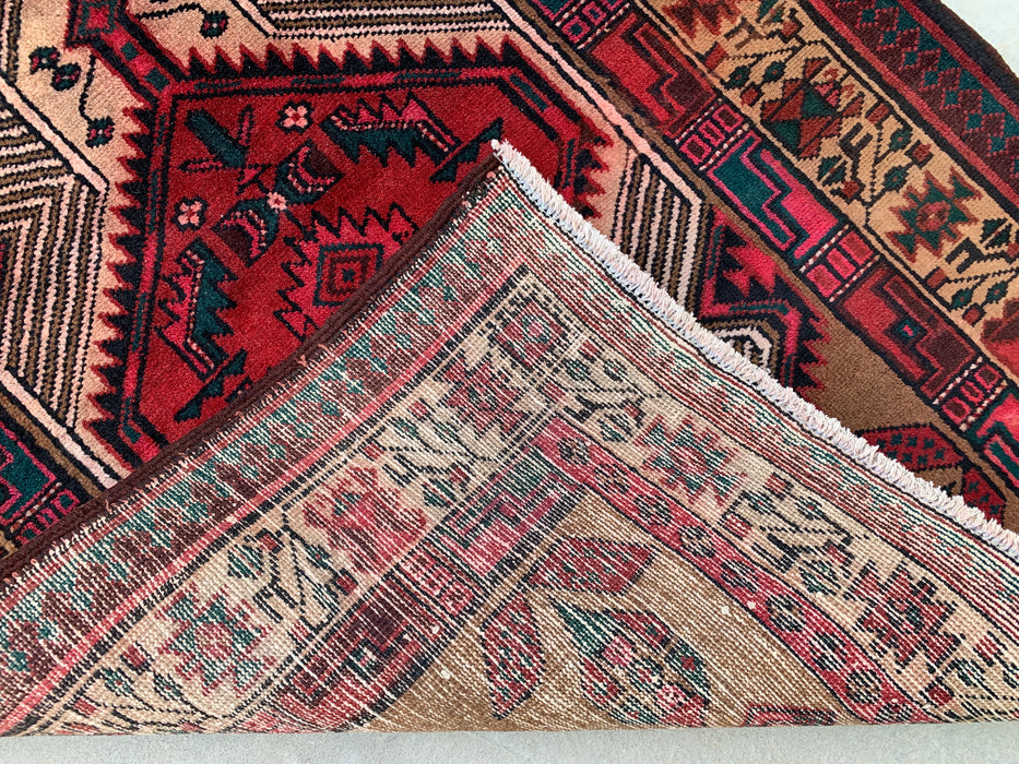 9'9" x 2'4" Hand-Knotted Persian Wool Runner Rug – Camel, Red & Ivory Tribal Medallion Design – KBHM-800