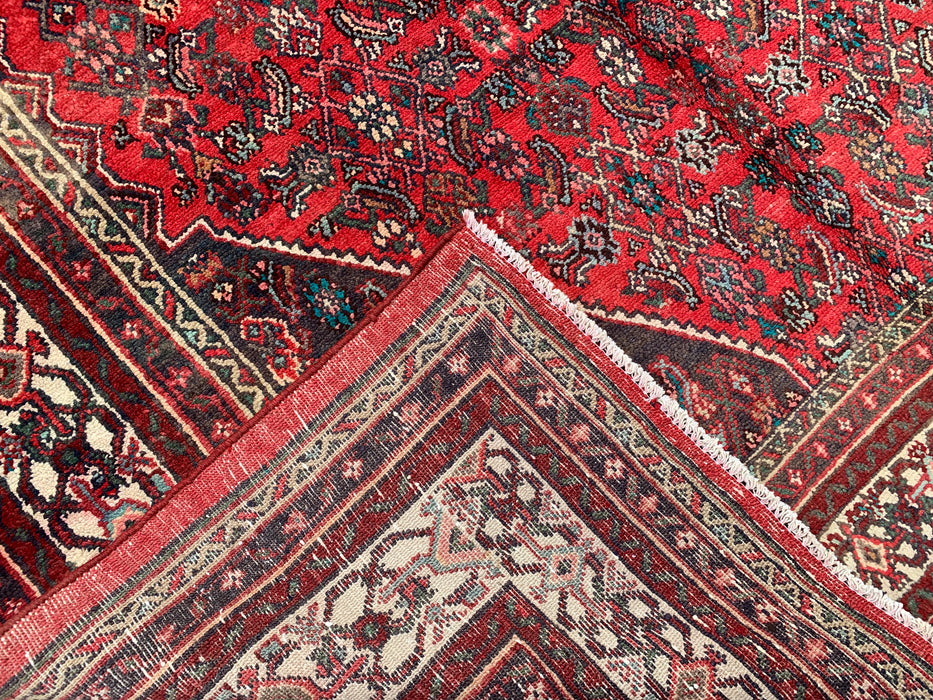 Handmade Persian Wool Area Rug 7x10 - Red, Ivory & Charcoal Tribal Medallion Persian Style Rug - Exact Size 10'3" x 6'11" - KBHM-802