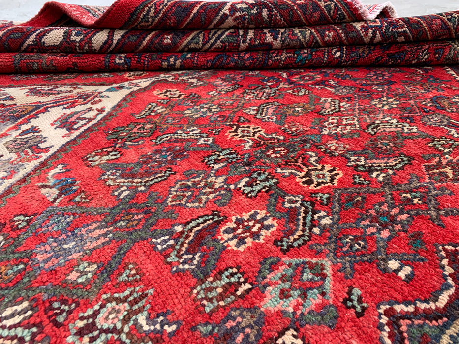 Handmade Persian Wool Area Rug 7x10 - Red, Ivory & Charcoal Tribal Medallion Persian Style Rug - Exact Size 10'3" x 6'11" - KBHM-802