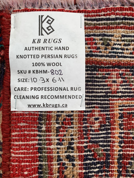 Handmade Persian Wool Area Rug 7x10 - Red, Ivory & Charcoal Tribal Medallion Persian Style Rug - Exact Size 10'3" x 6'11" - KBHM-802