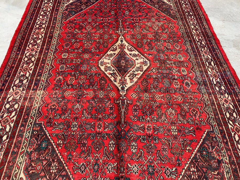 Handmade Persian Wool Area Rug 7x10 - Red, Ivory & Charcoal Tribal Medallion Persian Style Rug - Exact Size 10'3" x 6'11" - KBHM-802
