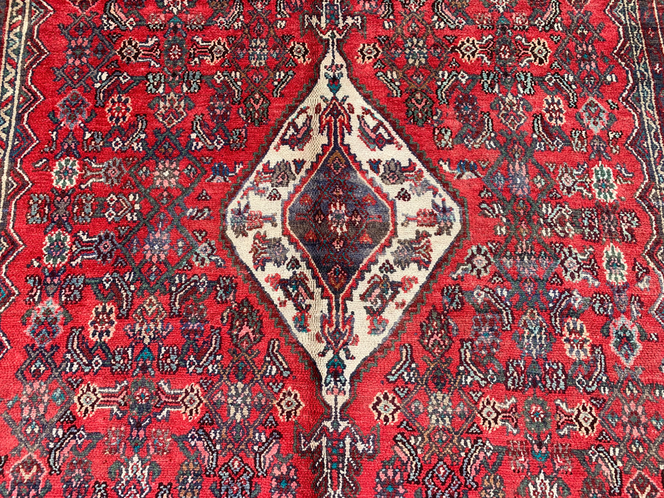 Handmade Persian Wool Area Rug 7x10 - Red, Ivory & Charcoal Tribal Medallion Persian Style Rug - Exact Size 10'3" x 6'11" - KBHM-802