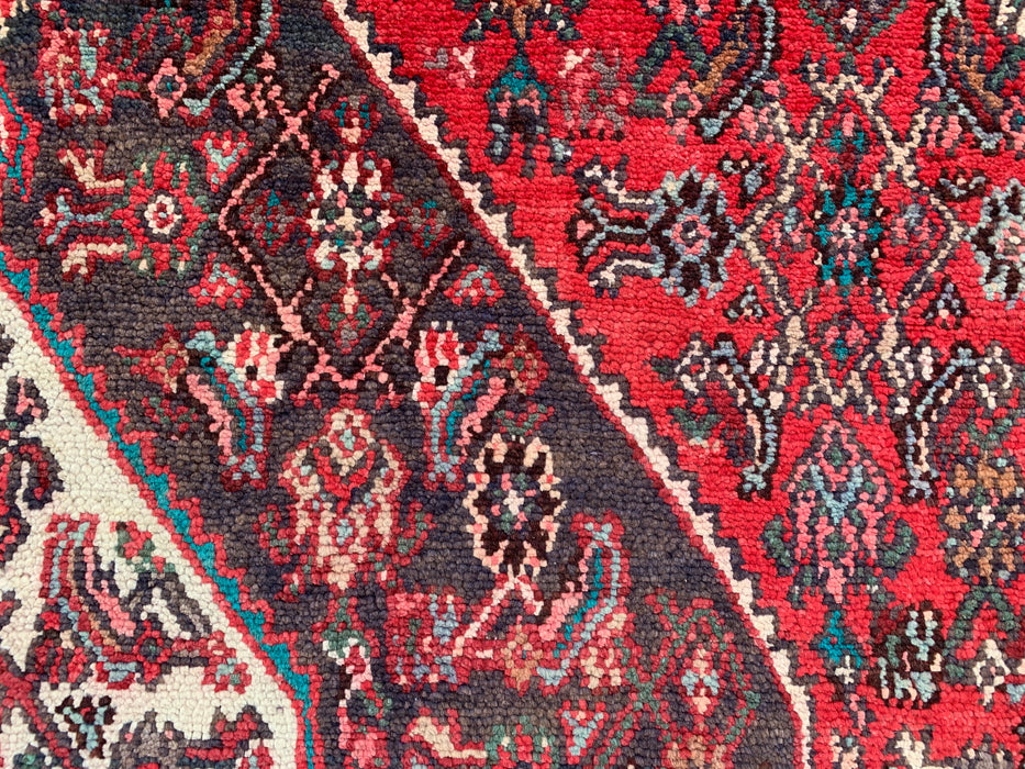 Handmade Persian Wool Area Rug 7x10 - Red, Ivory & Charcoal Tribal Medallion Persian Style Rug - Exact Size 10'3" x 6'11" - KBHM-802