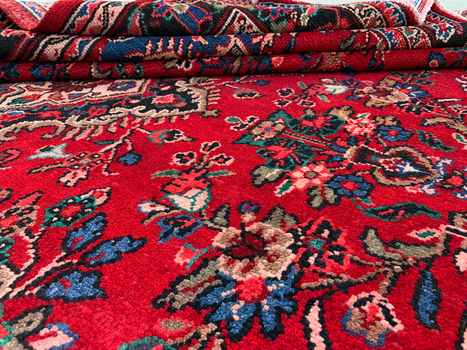 10'2" x 7'1" Hand-Knotted Persian Wool Rug – Red, Navy & Ivory Floral Medallion Design – KBHM-803
