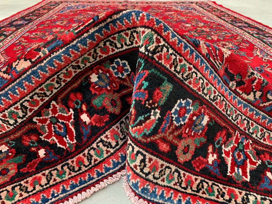 10'2" x 7'1" Hand-Knotted Persian Wool Rug – Red, Navy & Ivory Floral Medallion Design – KBHM-803